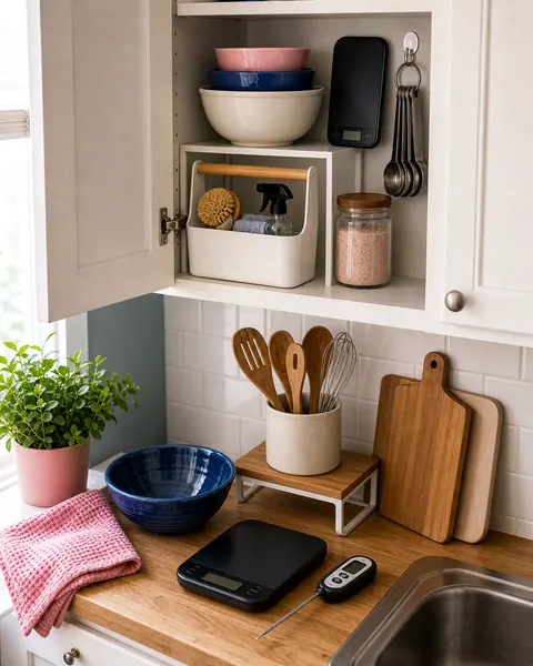 Practical smart kitchen tools arranged for workflow